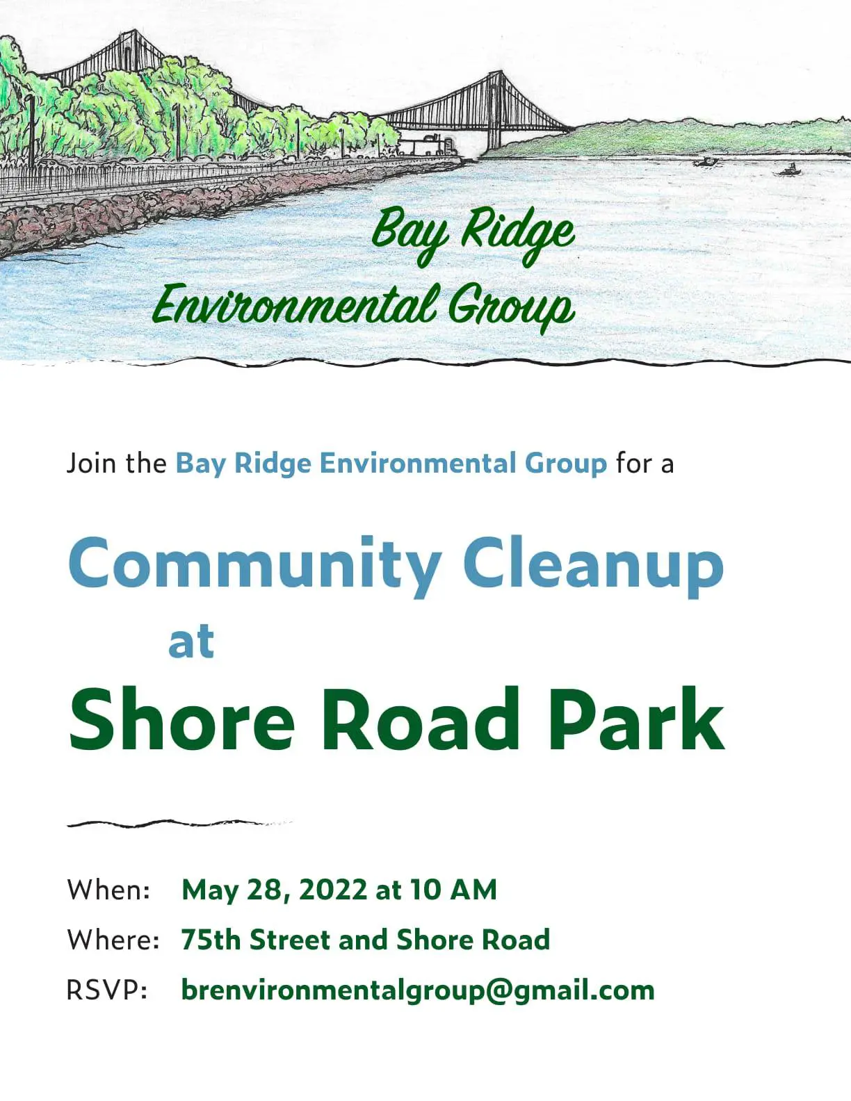 Graphic advertising a Community Cleanup at Shore Road Park