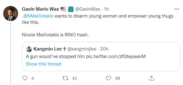 Gavin Wax, alt-right president of the NY Young Republican Club, criticizing Nicole Malliotakis's stance on gun reform legislation