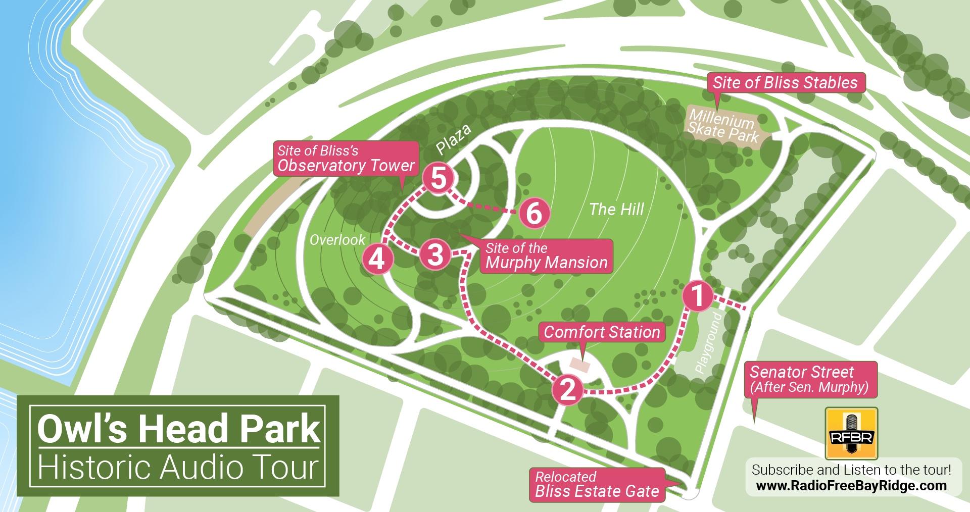 A map of the Owl's Head Walking Tour